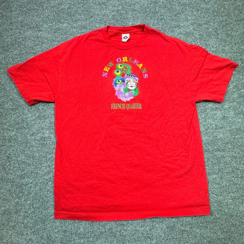 ALSTYLE T Shirt Men XL Red New Orleans French Quarter Mardi Gras‎ Mask
